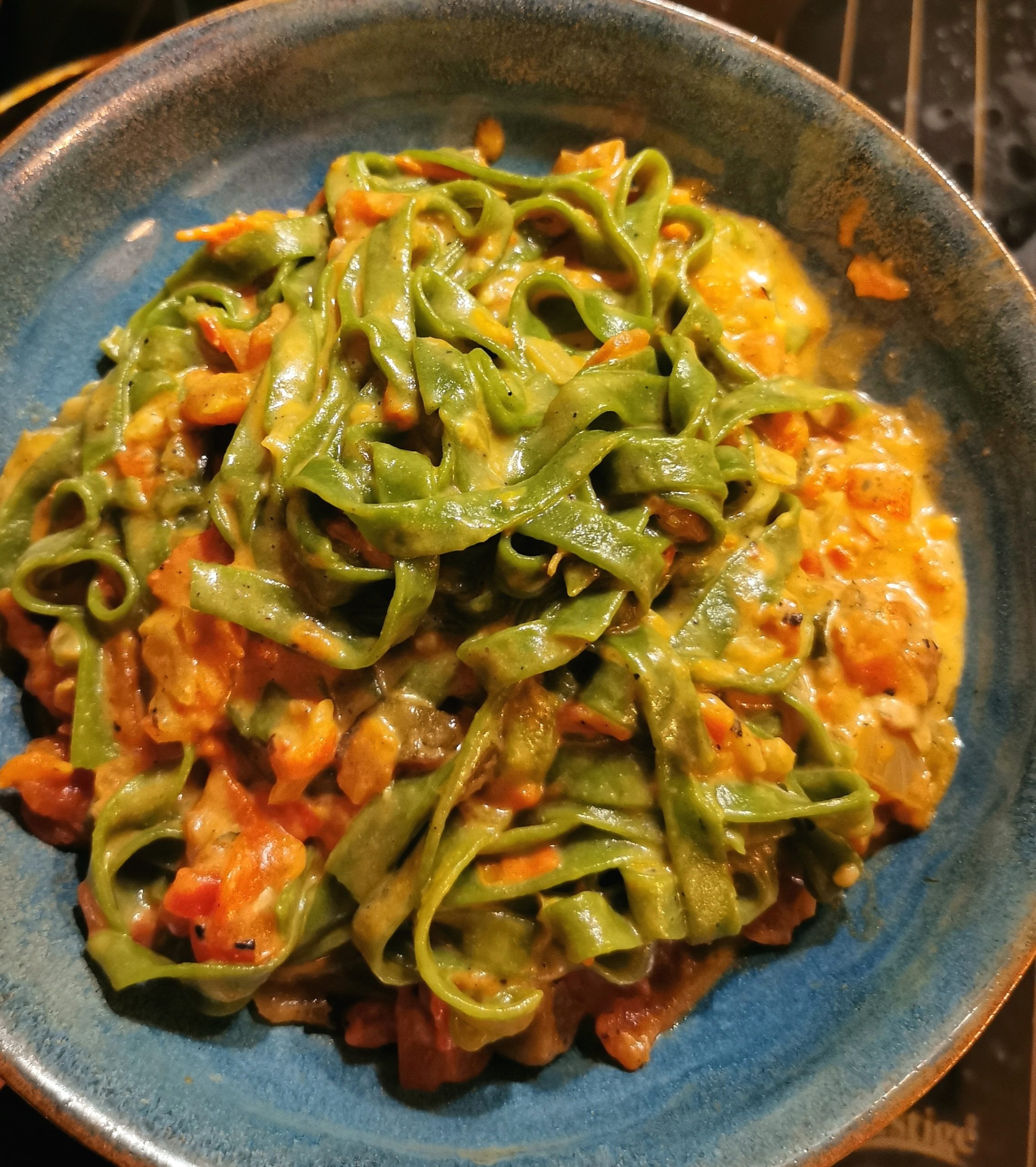 Green Pasta with Home Made Tomato Sauce